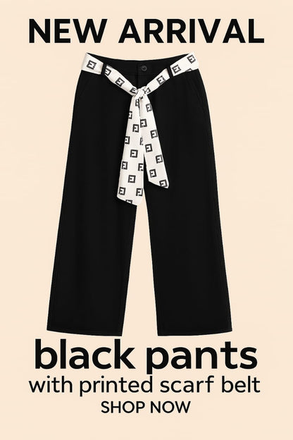 Women's black jeans with chiffon belt