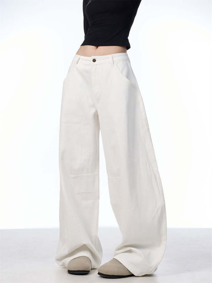 White Casual Loose Straight-leg Wide-leg Pants