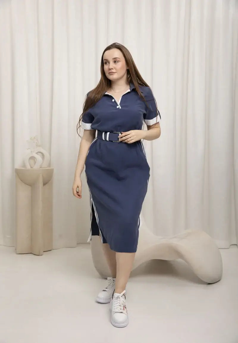 Long dress in soft fabric with belt