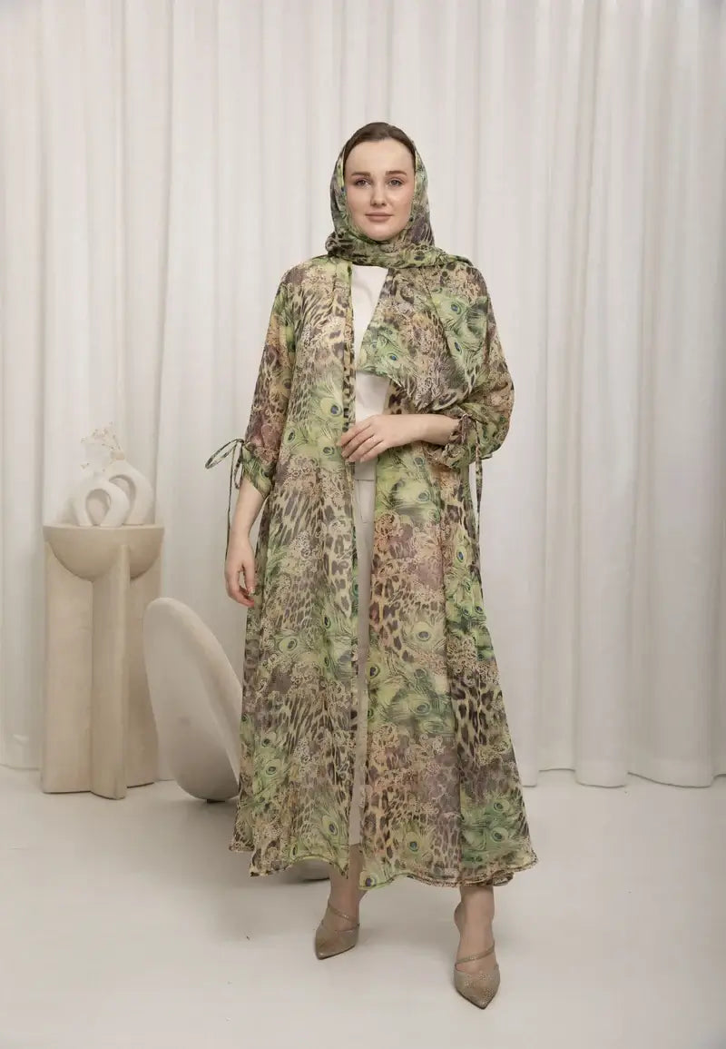 Peacock Embroidered Chiffon Abaya