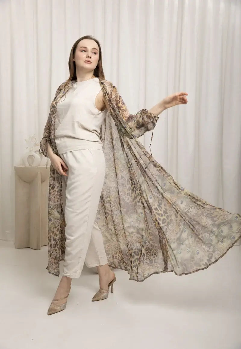 Peacock Embroidered Chiffon Abaya