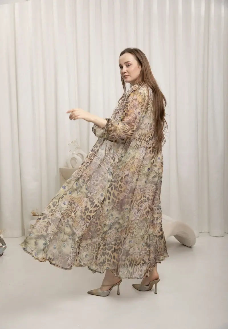 Peacock Embroidered Chiffon Abaya