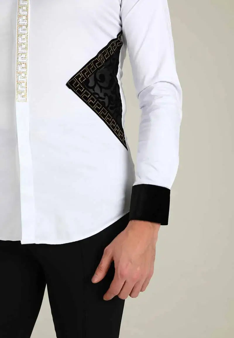 Men's white shirt with shiny crystals
