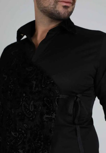 Very elegant white men's shirt with black cloth trim