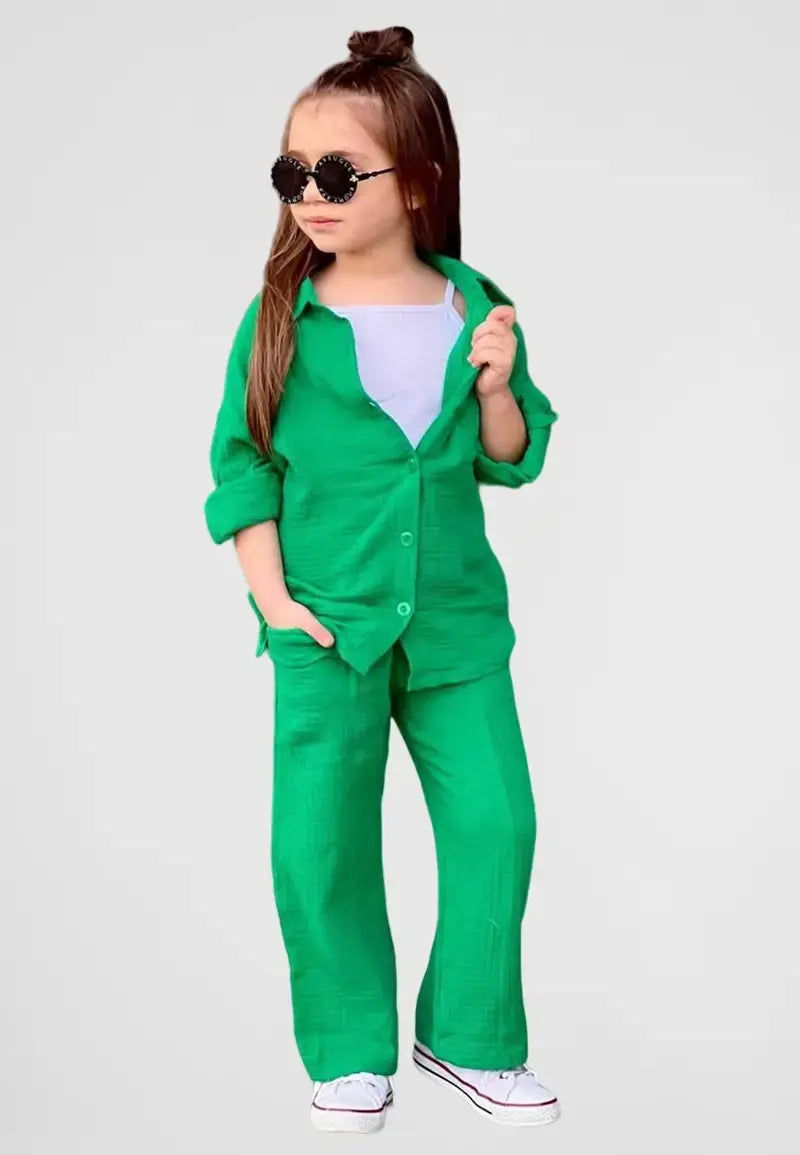 Button down shirt with pants and blouse for girls