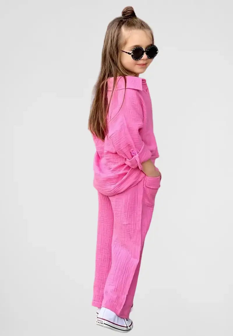 Button down shirt with pants and blouse for girls