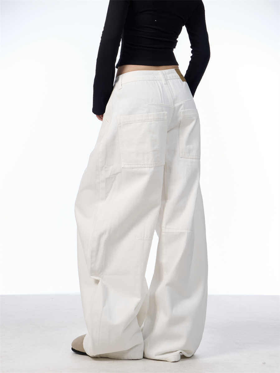 White Casual Loose Straight-leg Wide-leg Pants