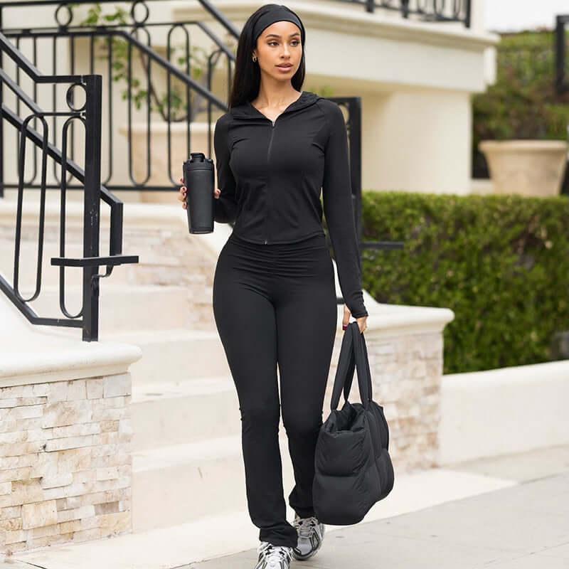 Women's Line Lapel Zipper Hooded Suits