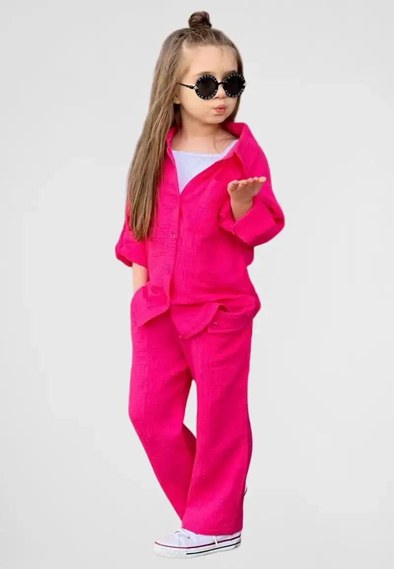 Button down shirt with pants and blouse for girls