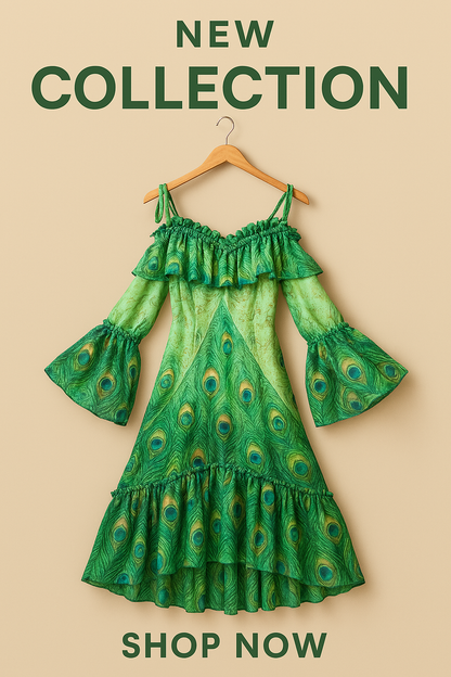 Peacock Feather Chiffon Dress