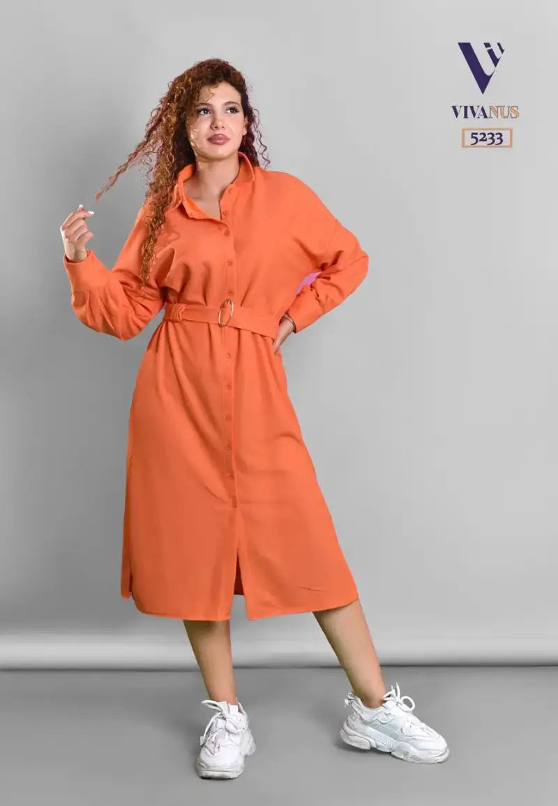 Stylish long Orange Belted Dress
