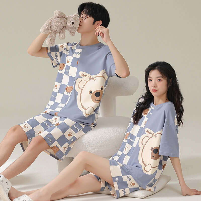 Pure Cotton Couple Pajamas Summer Short Sleeve Shorts