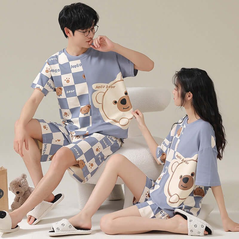 Pure Cotton Couple Pajamas Summer Short Sleeve Shorts