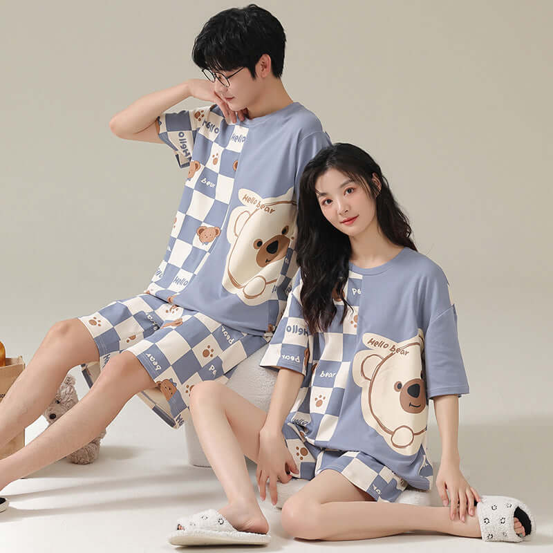 Pure Cotton Couple Pajamas Summer Short Sleeve Shorts