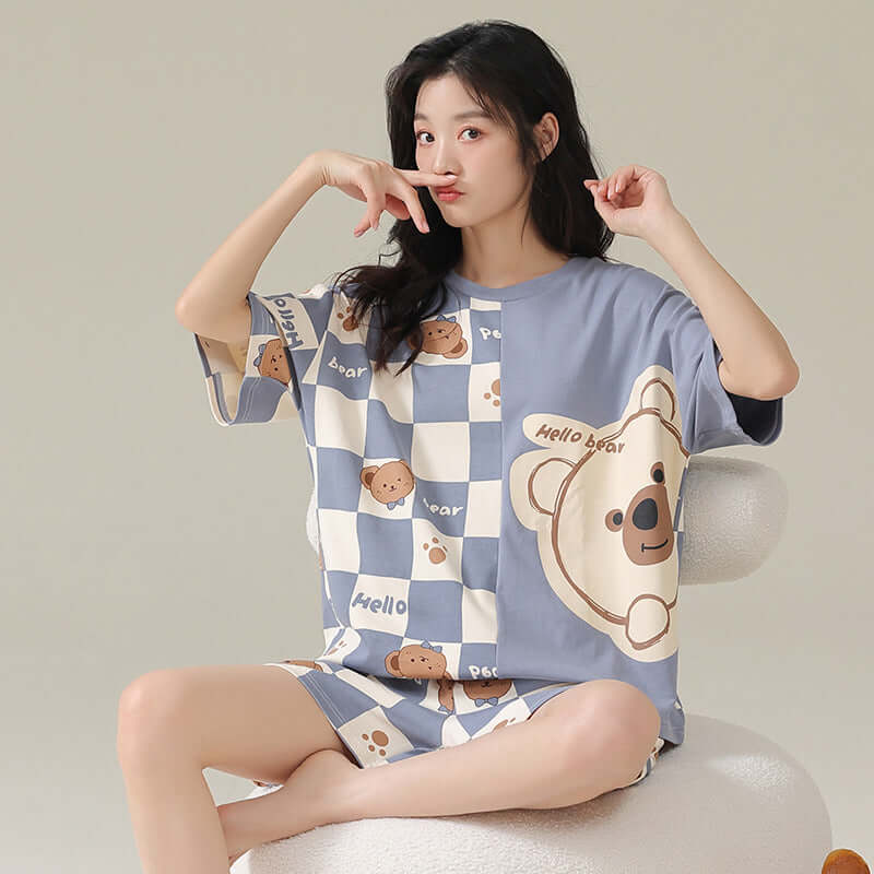 Pure Cotton Couple Pajamas Summer Short Sleeve Shorts