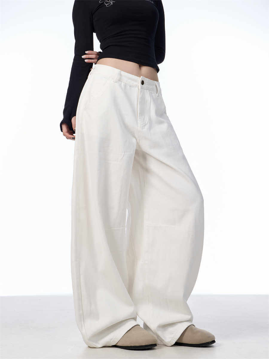 White Casual Loose Straight-leg Wide-leg Pants