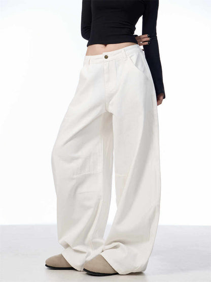 White Casual Loose Straight-leg Wide-leg Pants