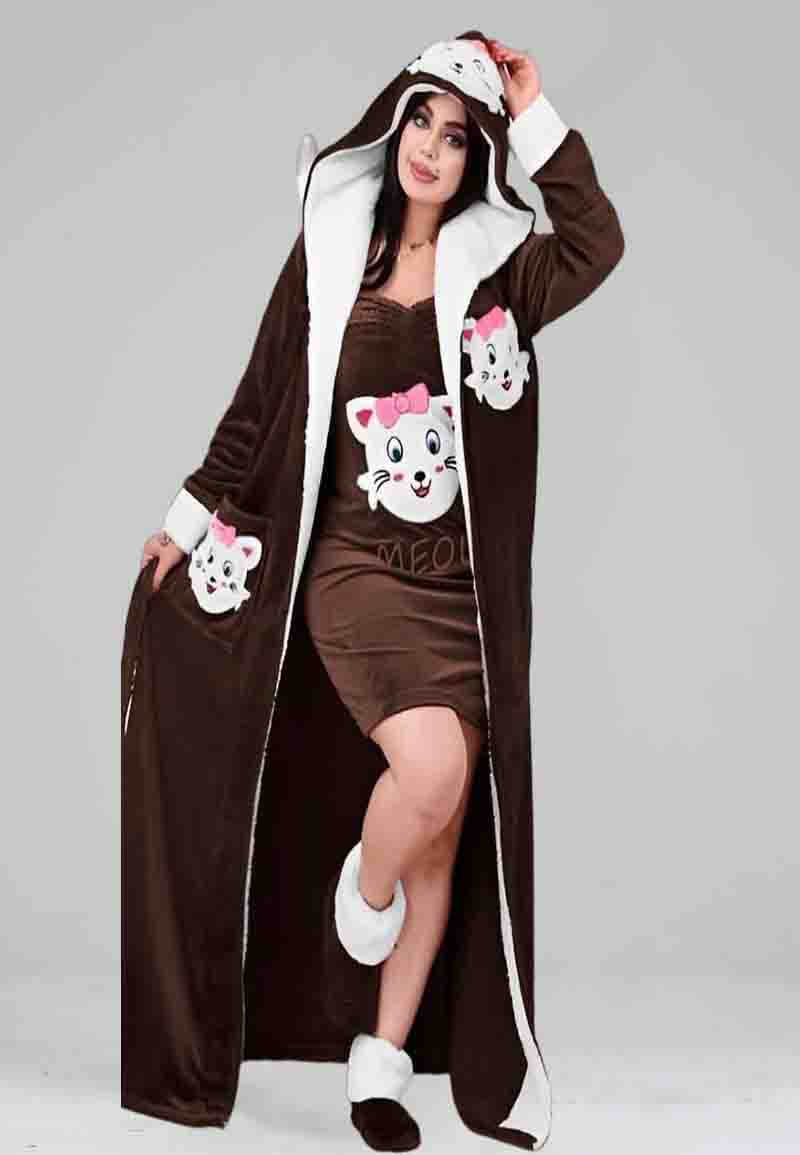 Women's Velvet Sleepwear with Short Dress, Pants and Socks