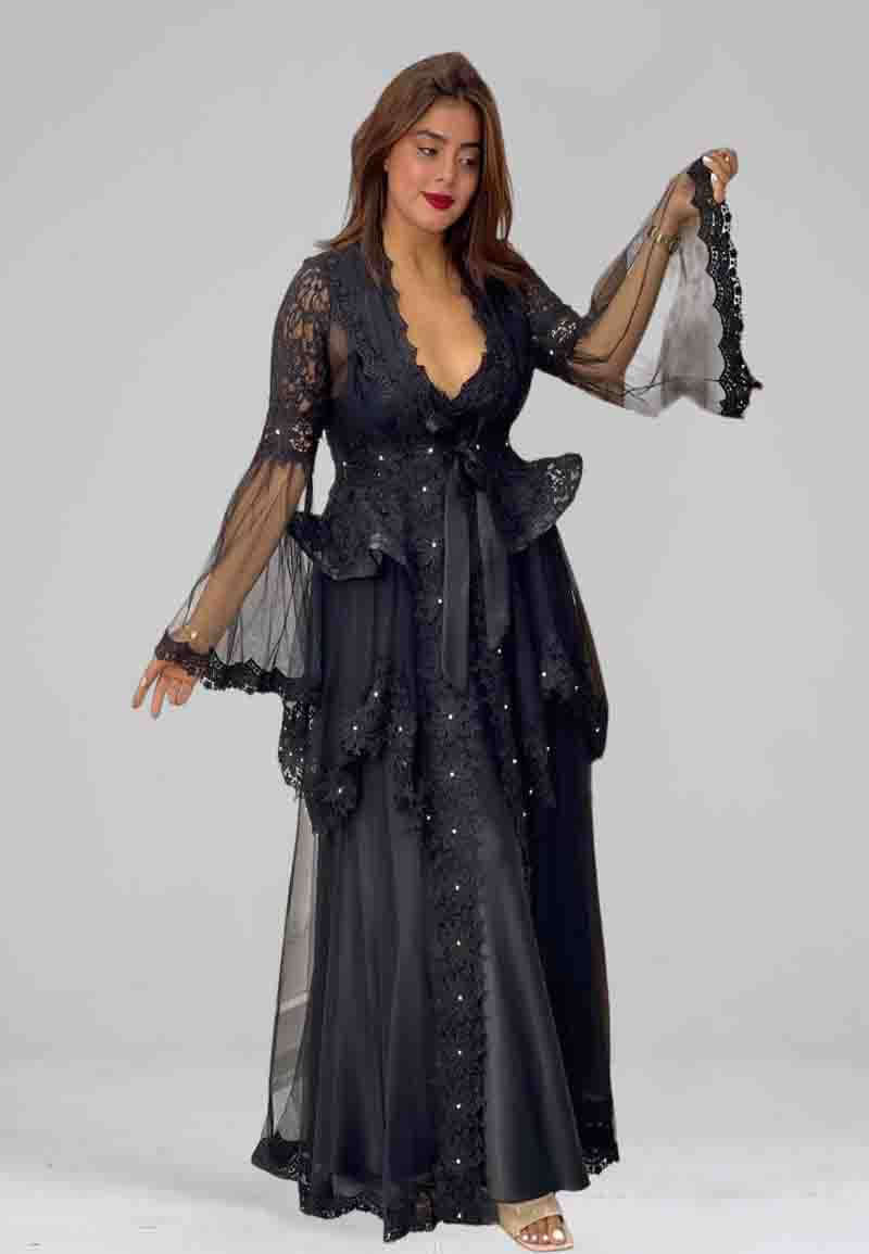 Women's blue long ruffle dress