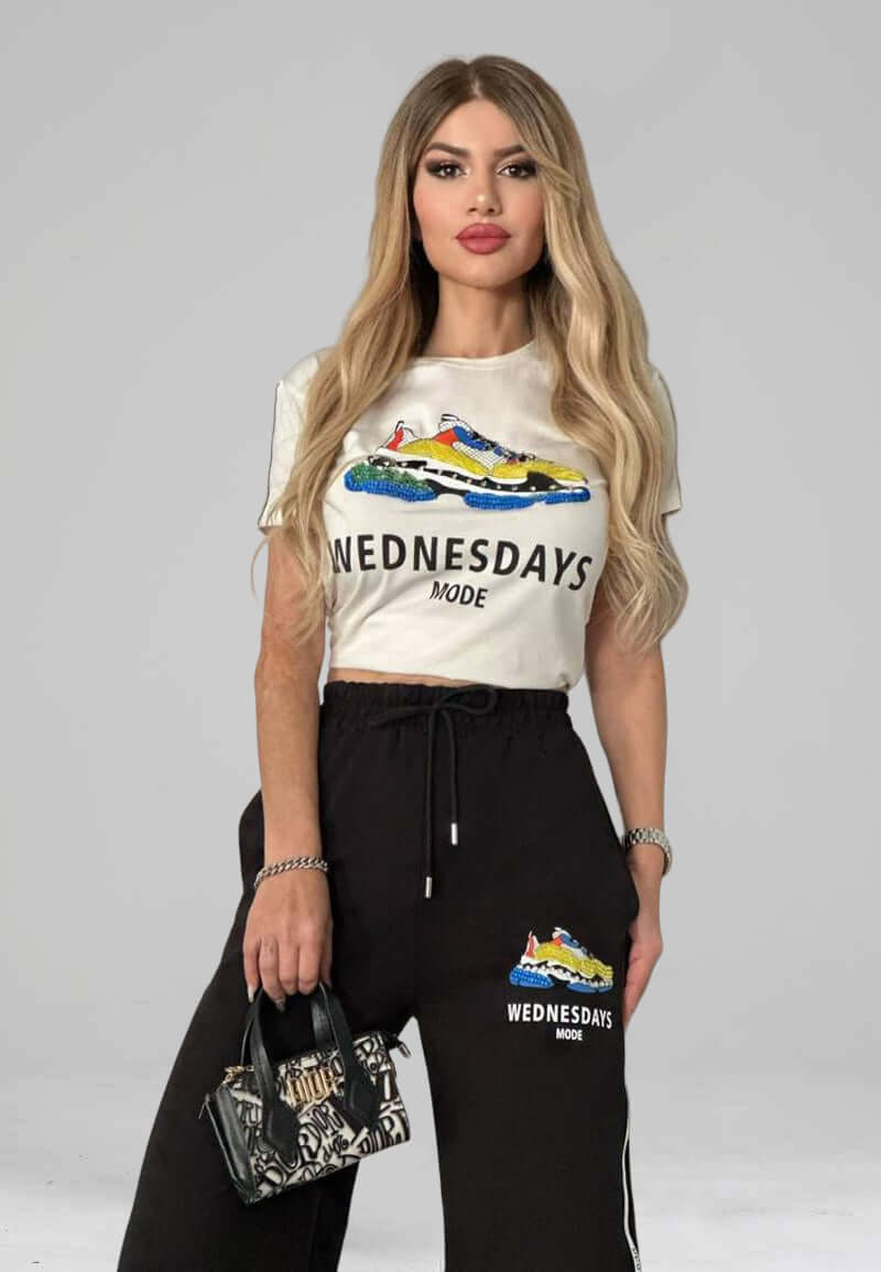Women's pajamas, crop top and wide pants