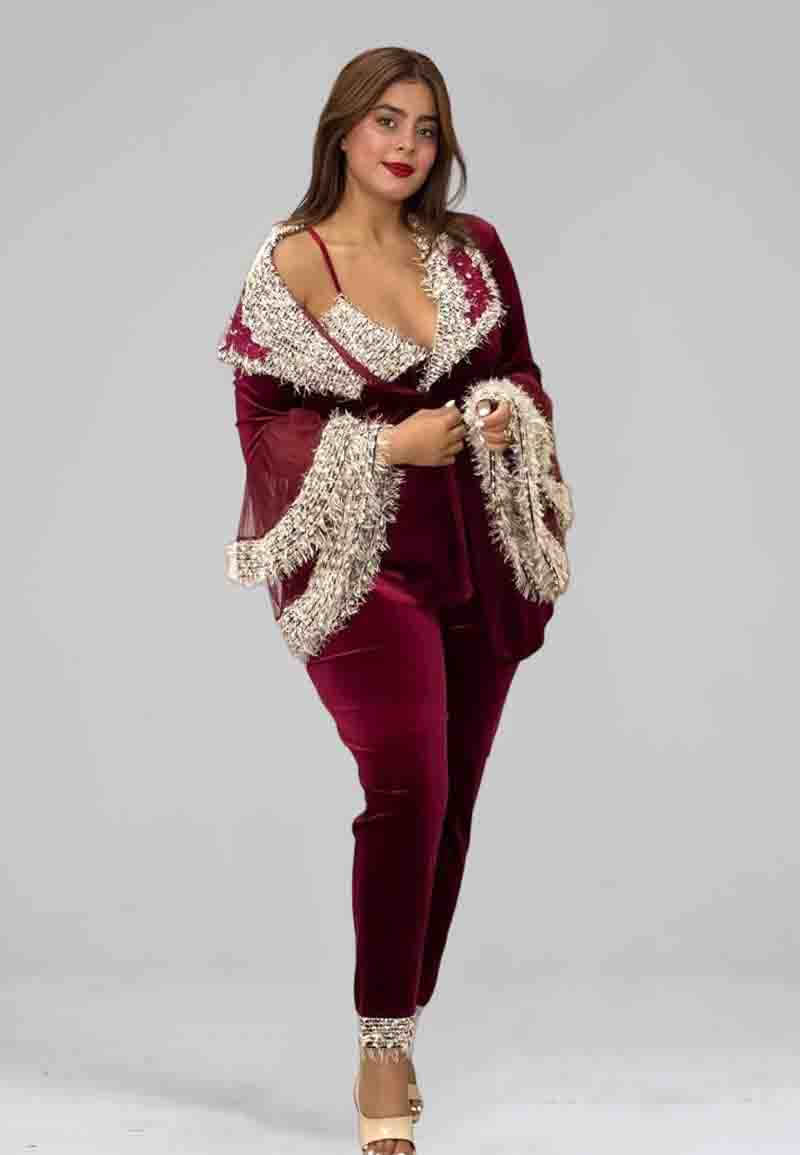 Women's velvet jacket and pants set