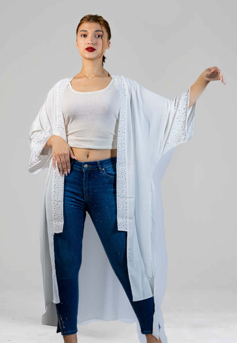 White Lace-Trimmed Abaya