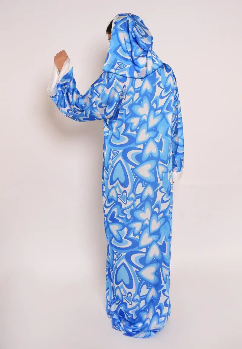 Women's Long Blue Kimono with Zipper and Hood