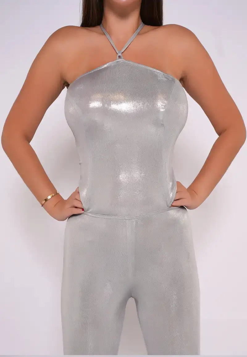 Shiny jumpsuit with distinctive colors