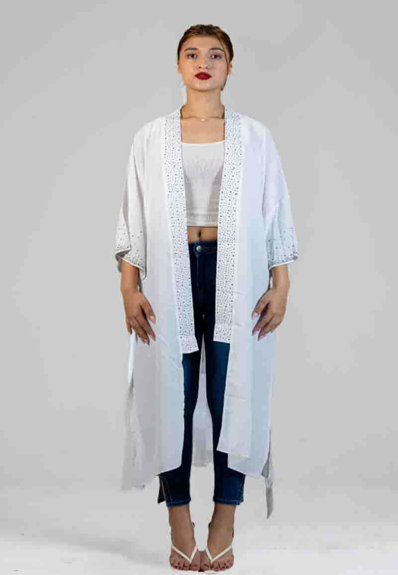 White Lace-Trimmed Abaya