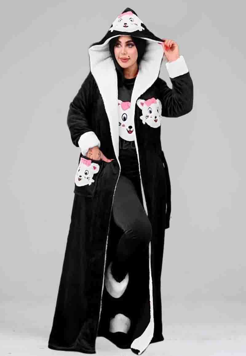 Women's Velvet Sleepwear with Short Dress, Pants and Socks