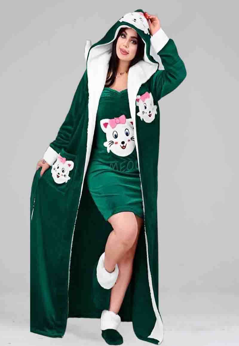 Women's Velvet Sleepwear with Short Dress, Pants and Socks