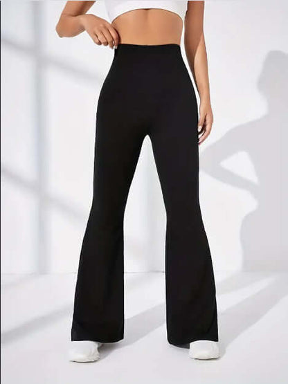 Elastic Waist Wide Leg Trousers Side Slit Sports Fitness Women's Pants
