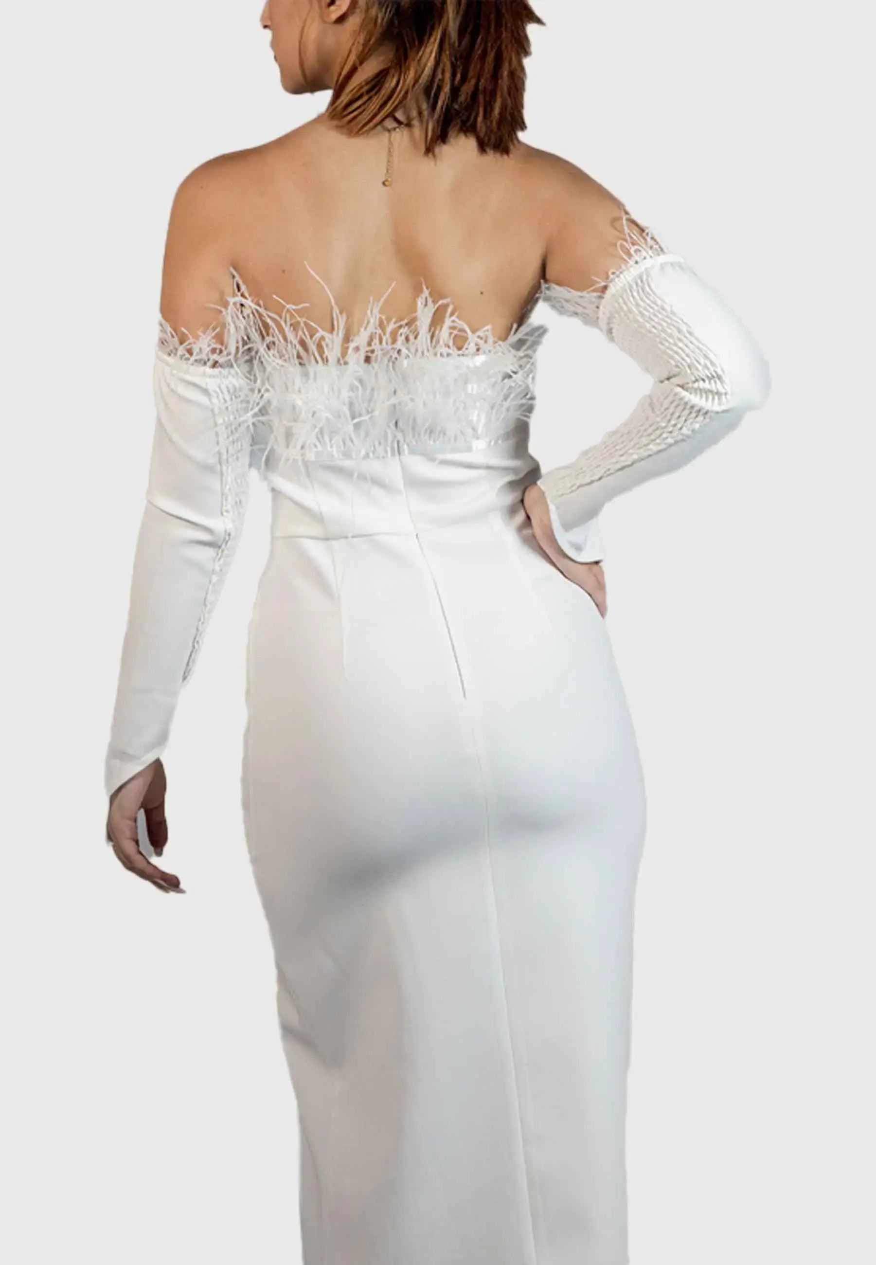 Midi dress with separate sleeves and delicate feathers