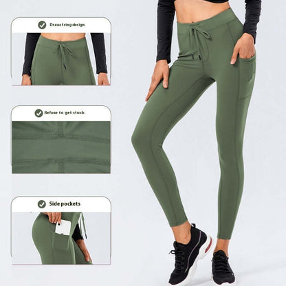 Double-sided Brushed Nude Feel Drawstring Yoga Pants Women