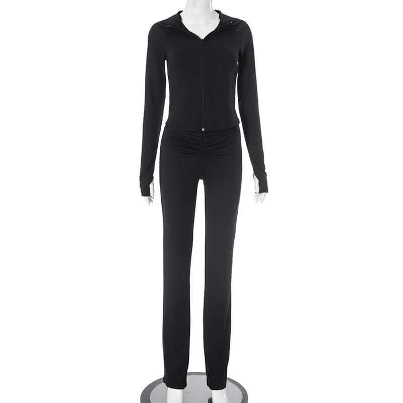 Women's Line Lapel Zipper Hooded Suits