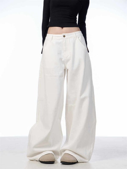 White Casual Loose Straight-leg Wide-leg Pants