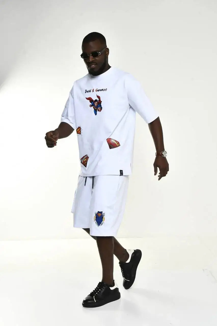 Shorts with oversized Superman print t-shirt