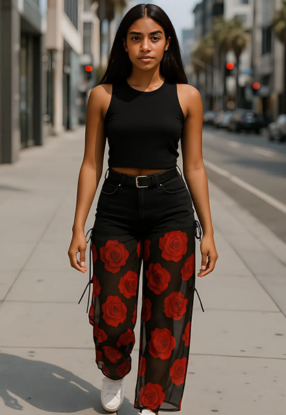Women's Half Chiffon Floral Embroidered Jeans