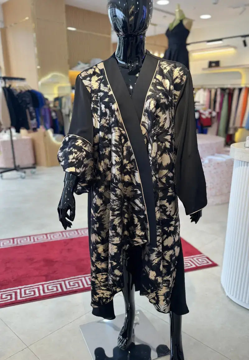 Elegance abaya embroidered with golden autumn leaves
